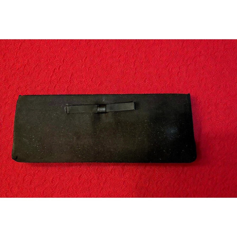 Harry Levine (HL) Black Satin Envelope Clutch Bag with Bow Detail and Gold Frame - Picture 3 of 7